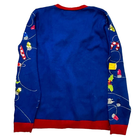 Jolly Sweaters Bright Blue Christmas Sweater W/ Bow - Picture 3 of 6